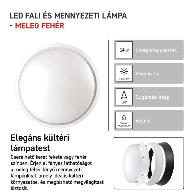 EMOS LED mennyezeti lámpa ZURI 14W 1000lm IP54 meleg fehér