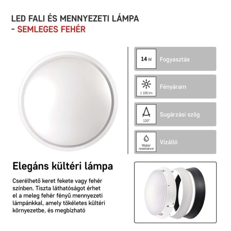 EMOS LED mennyezeti lámpa ZURI 14W 1100lm IP54 természetes fehér