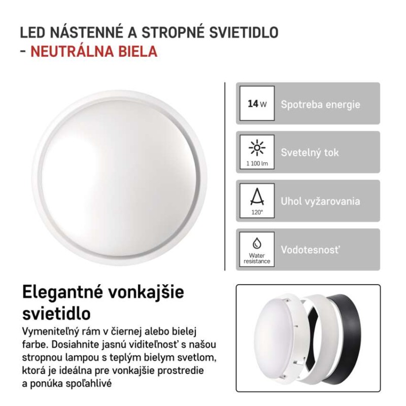 LED prisadené svietidlo ZURI, kruhové č/b 14W neutrálna biela
