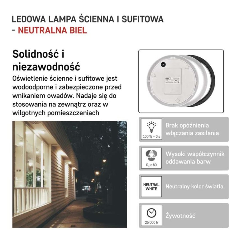 Oprawa LED okrągła ZURI 14W IP54 neutralna biel; biała/czarna