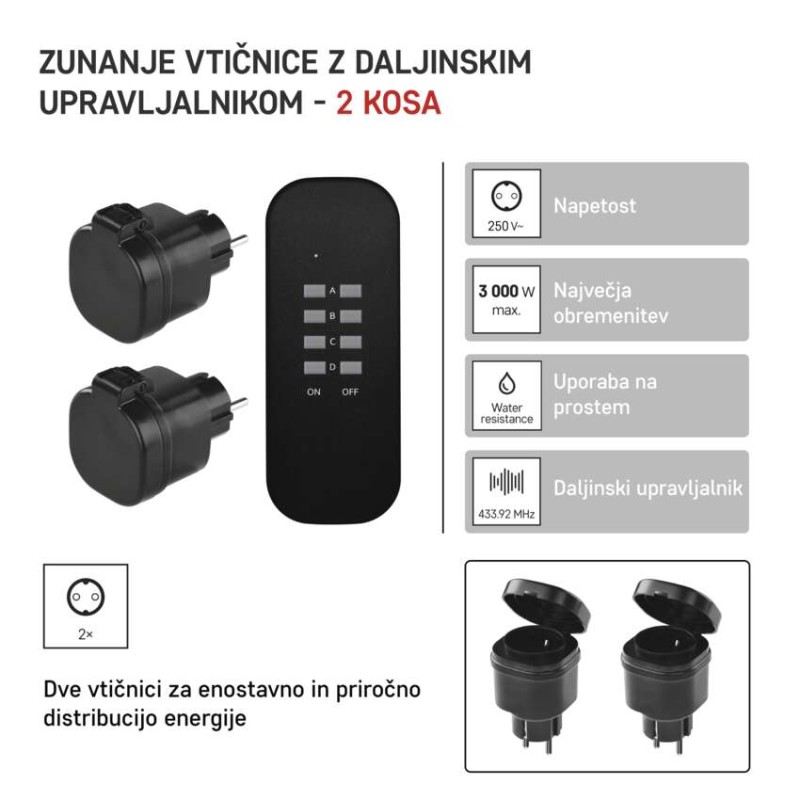Daljinsko vodene vtičnice IP44 schuko