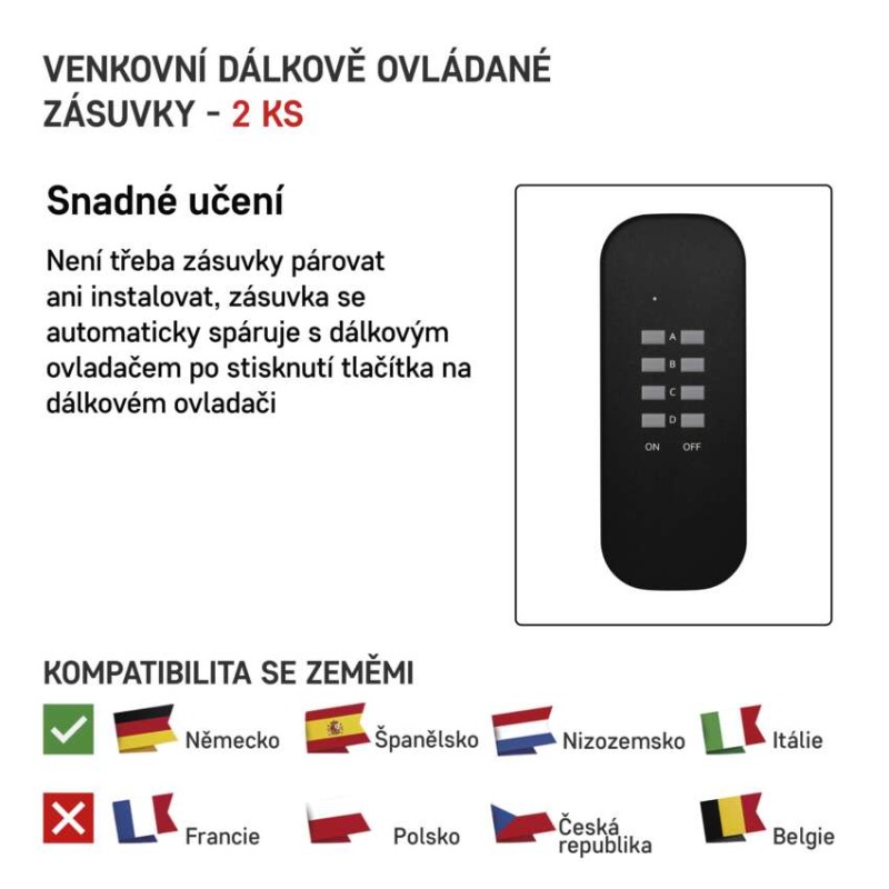 Dálkově ovládané zásuvky SCHUKO, IP44