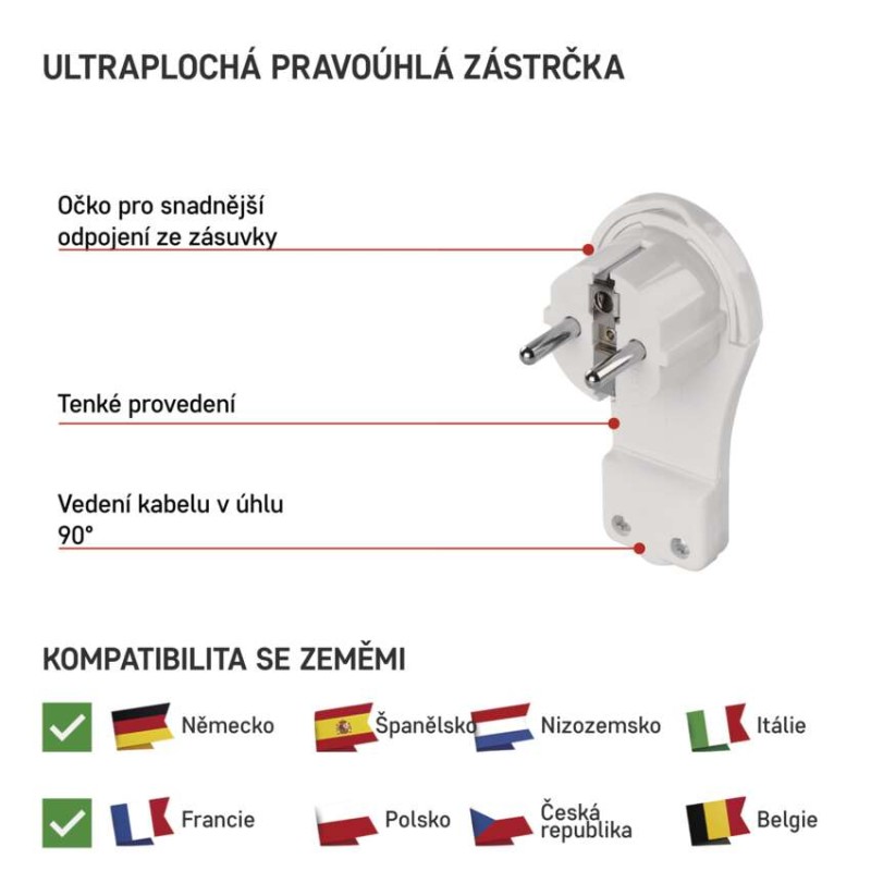 Vidlice úhlová pro prodlužovací kabel, bílá