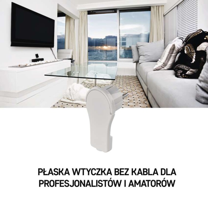 Wtyczka kątowa ultra płaska biała