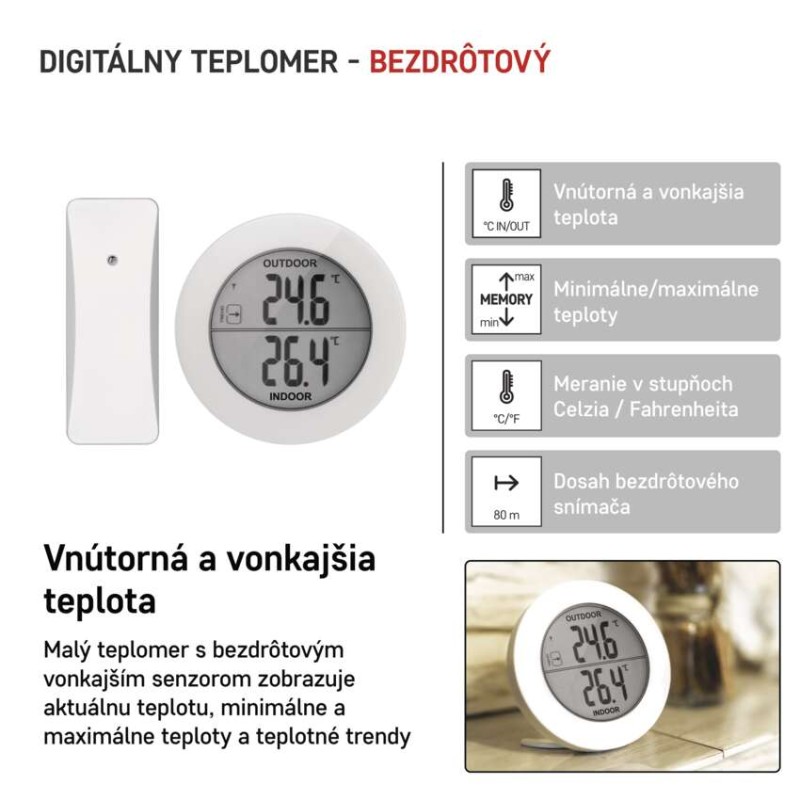 Digitálny teplomer, bezdrôtový snímač E0129