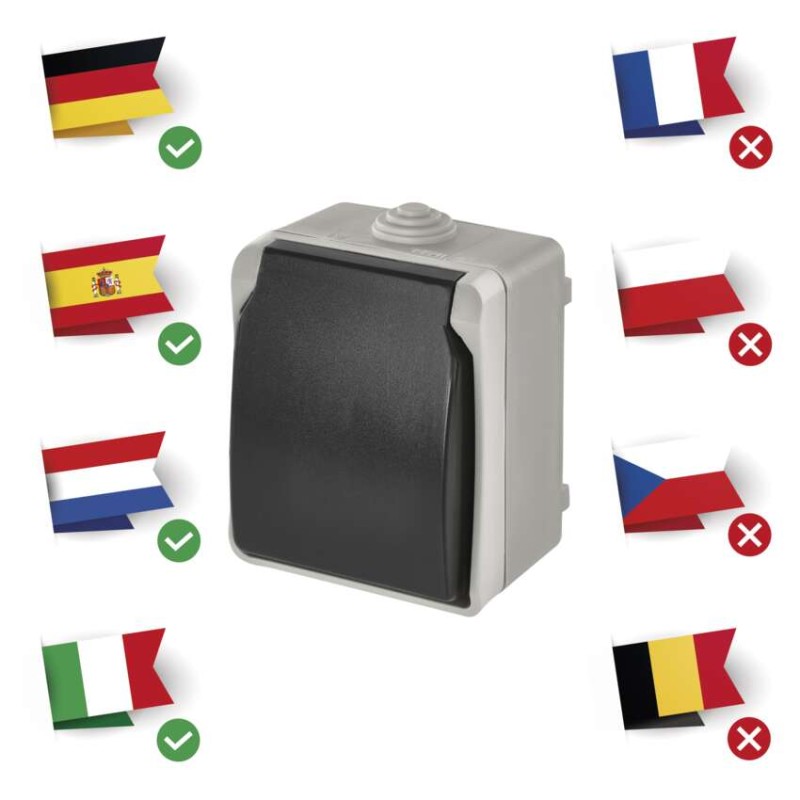 Wandsteckdose grau-schwarz, IP44