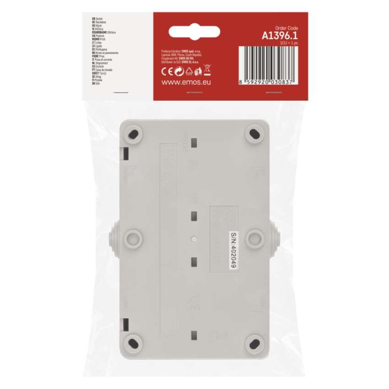 Wandsteckdose, doppelt, grau-schwarz, IP44