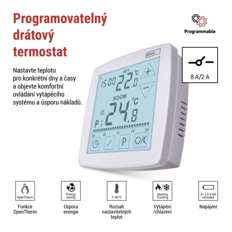 Pokojový programovatelný drátový OpenTherm termostat P56A02