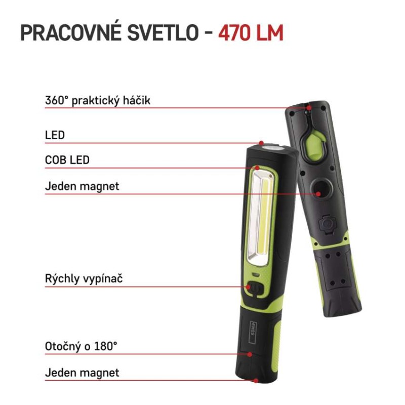 CREE LED + COB LED nabíj. svietidlo P4532, 470 lm, 1800 mAh