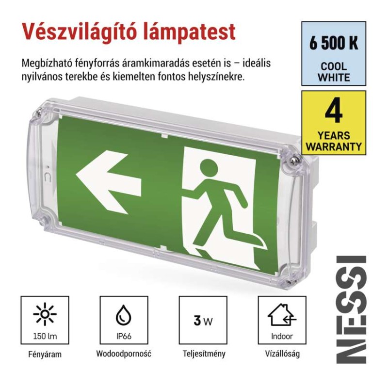 EMOS LED vészvilágító lámpatest NESSI 3W 3 óra IP66