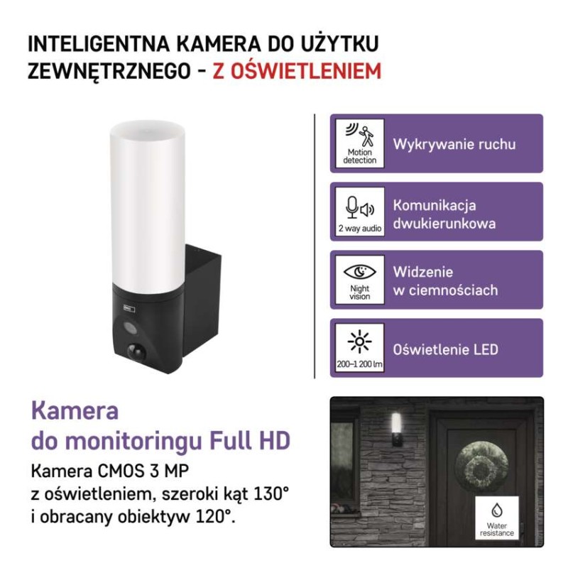 GoSmart Zewnętrzna kamera obrotowa IP-310 TORCH z WiFi i lampą, czarna