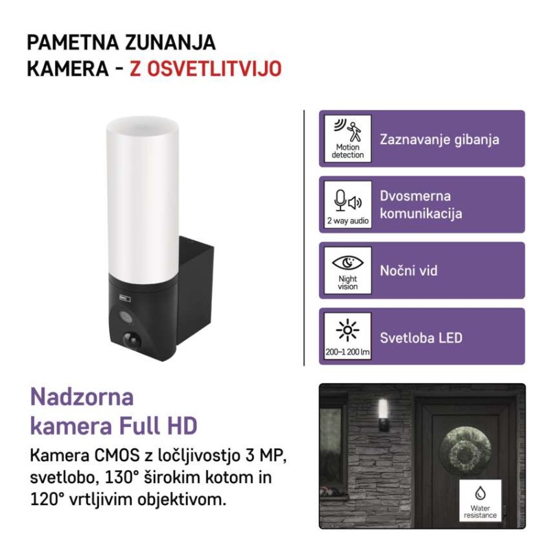GoSmart Zunanja vrtljiva kamera in svetilo IP-310 TORCH, z WiFi, črna