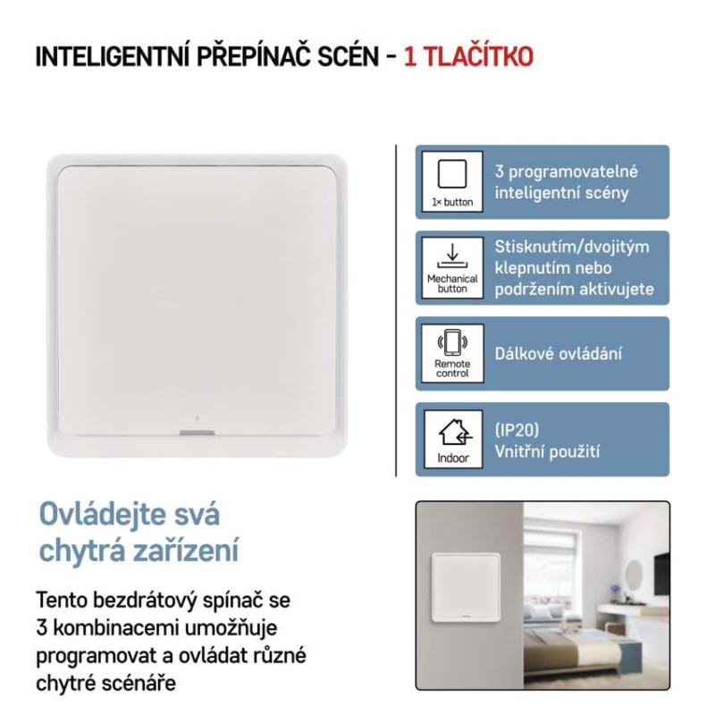 GoSmart Přenosný ovladač scén IP-2001ZW, ZigBee 3.0, 1-tlačítkový