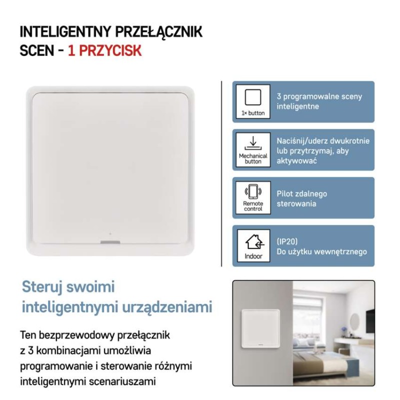 GoSmart Przełącznik scen IP-2001ZW, ZigBee 3.0, jednoprzyciskowy