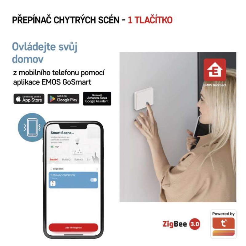 GoSmart Přenosný ovladač scén IP-2001ZW, ZigBee 3.0, 1-tlačítkový