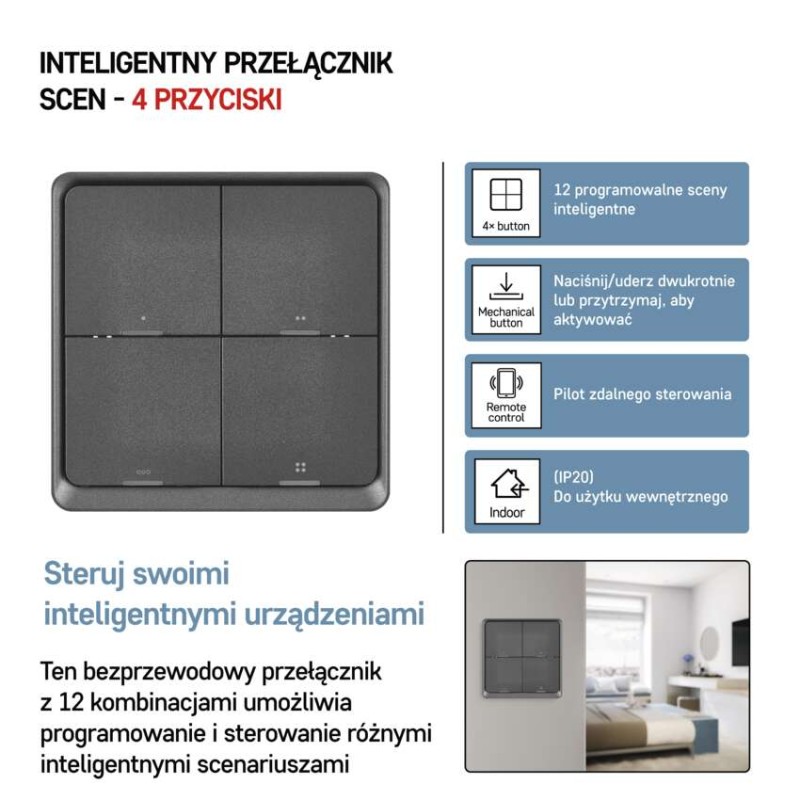 GoSmart Przełącznik scen IP-2004ZB, ZigBee 3.0, czteroprzyciskowy