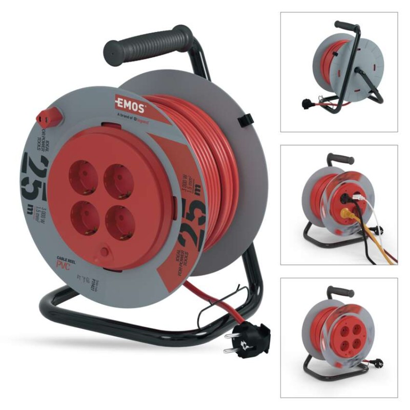 Kábeldob 25 m / 4 aljzat / fekete / PVC / 230 V / 1,5 mm2