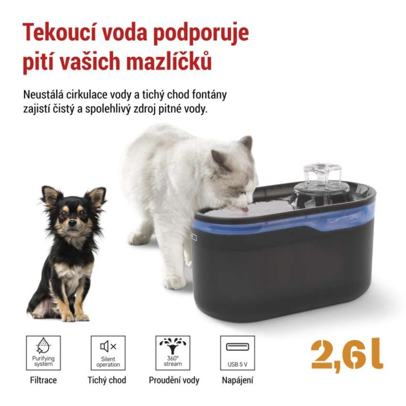 Vodní fontána Pet Care, 2,6 l, šedá