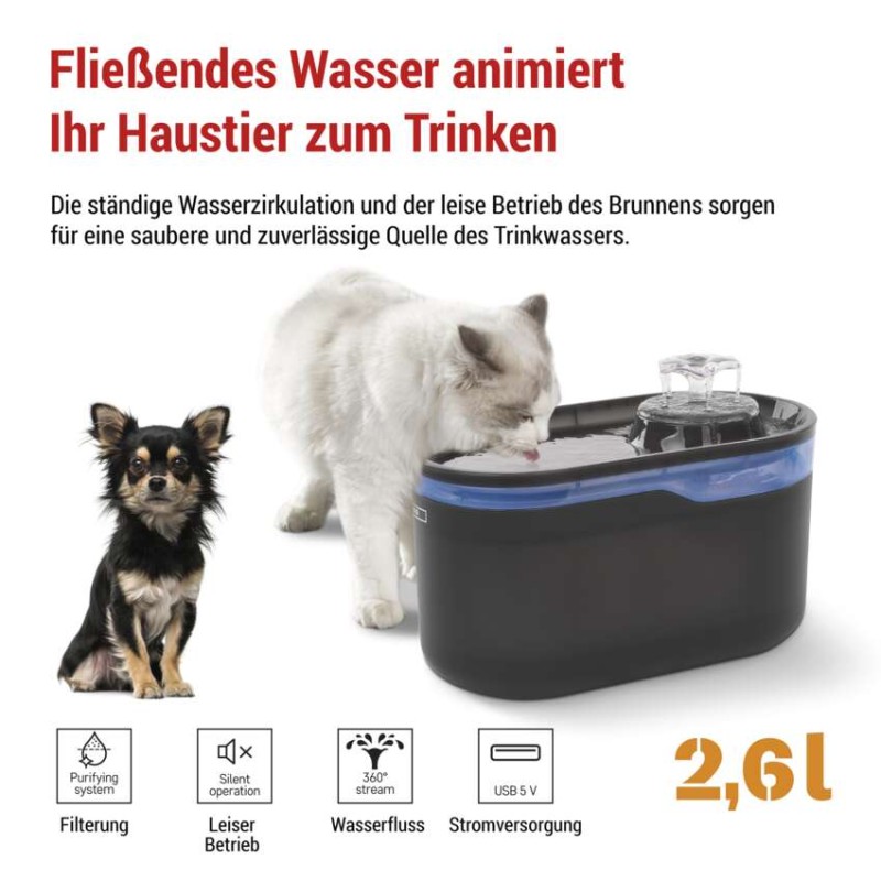 Wasserbrunnen Pet Care, 2,6 l, grau