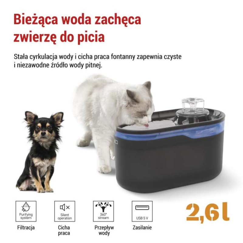 Poidło Pet Care, 2,6 l, szare