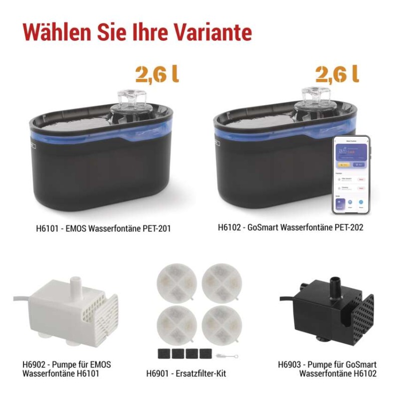 Wasserbrunnen Pet Care, 2,6 l, grau