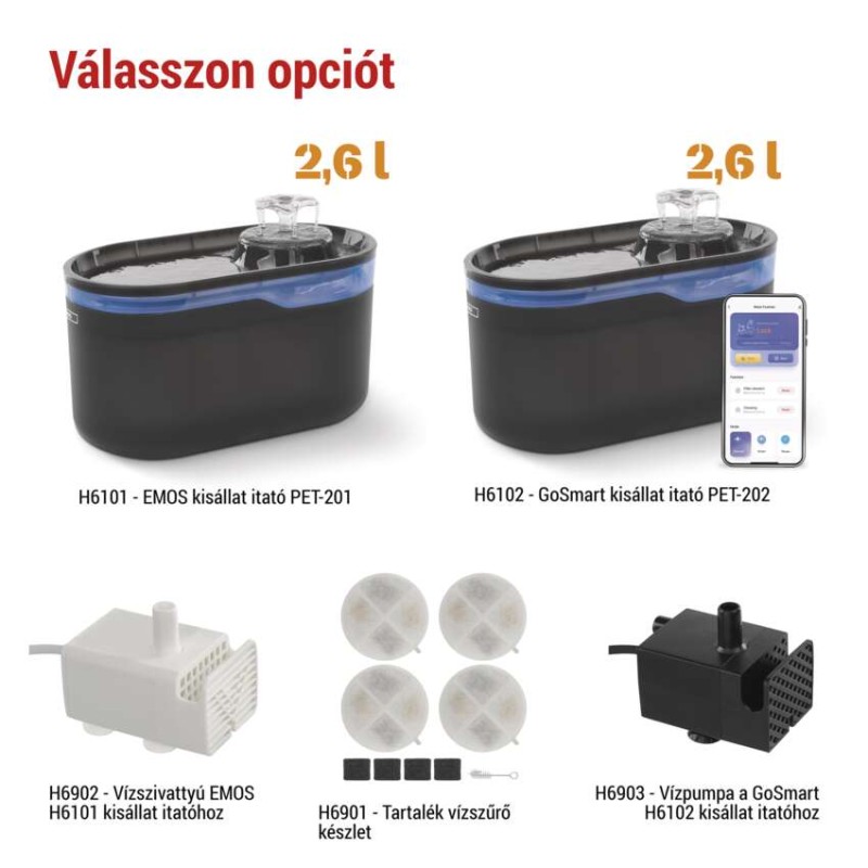 Pet Care háziállat itató, 2,6 l, szürke