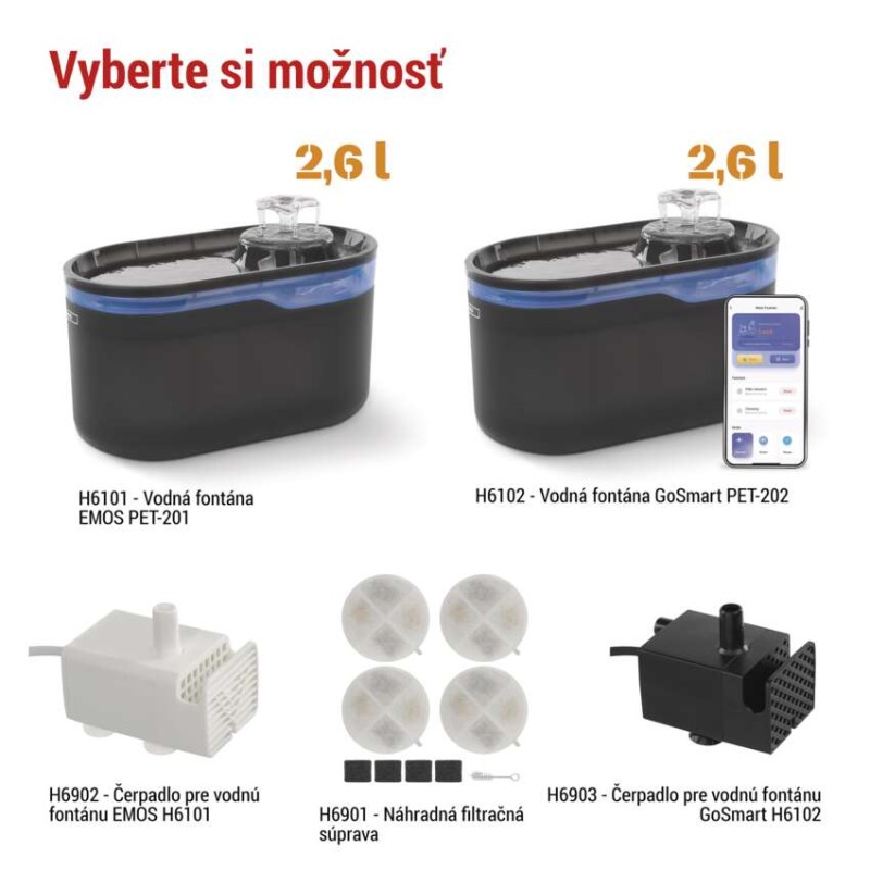 GoSmart vodná fontána Pet Care, 2,6 l, sivá, Wi-Fi