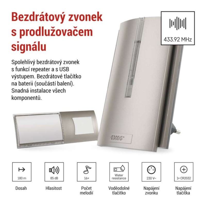 Domovní bezdrátový zvonek P5760N do zásuvky, s možností prodloužení signálu