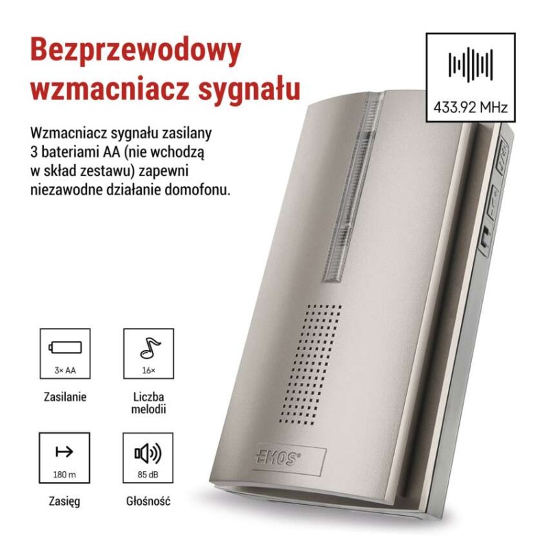 Bezprzewodowy wzmacniacz sygnału do dzwonków P5760N i P5763N, 3× AA