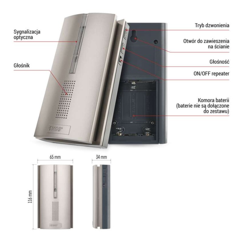 Bezprzewodowy wzmacniacz sygnału do dzwonków P5760N i P5763N, 3× AA