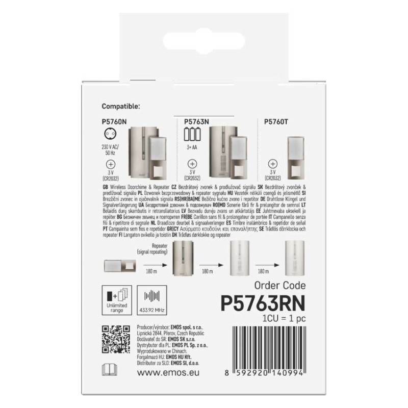 Jelerősítő vezetéknélküli csengőhöz P5760N és P5763N, 3× AA
