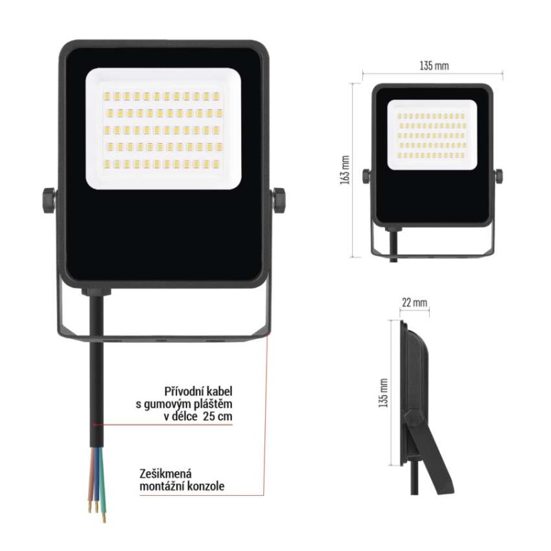 LED reflektor VISIO, 30 W, černý, neutrální bílá