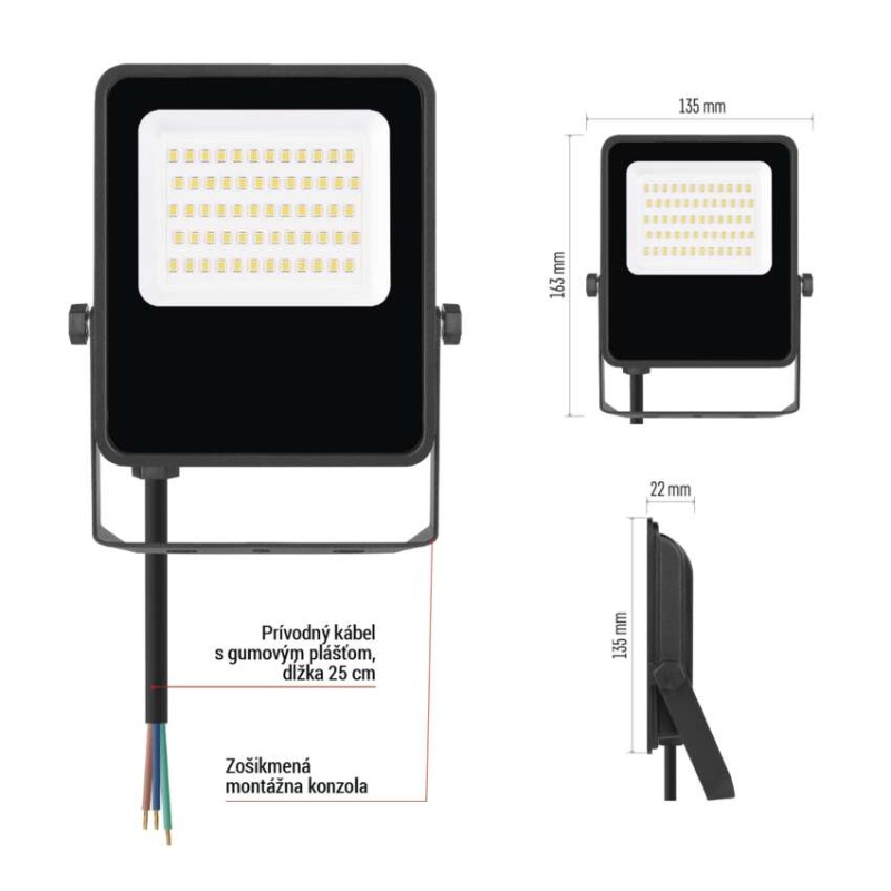 LED reflektor VISIO čierny, 30W neutrálna biela