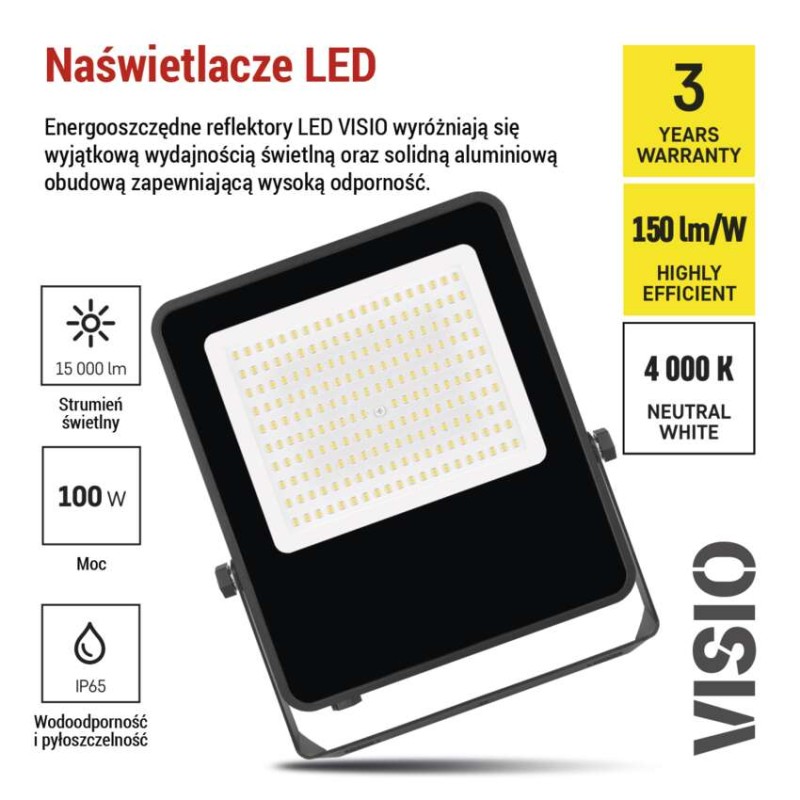 Naświetlacz LED VISIO 100 W czarny neutralna biel