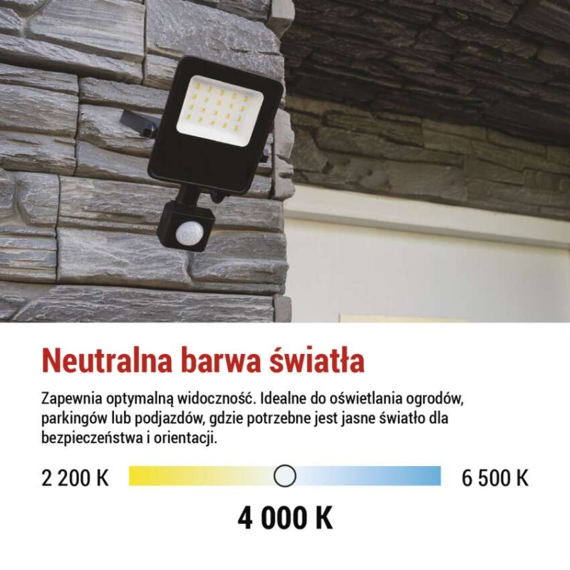 Naświetlacz LED VISIO z czujnikiem PIR 30 W, neutralna biel