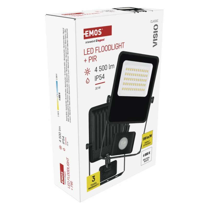 Naświetlacz LED VISIO z czujnikiem PIR 30 W, neutralna biel