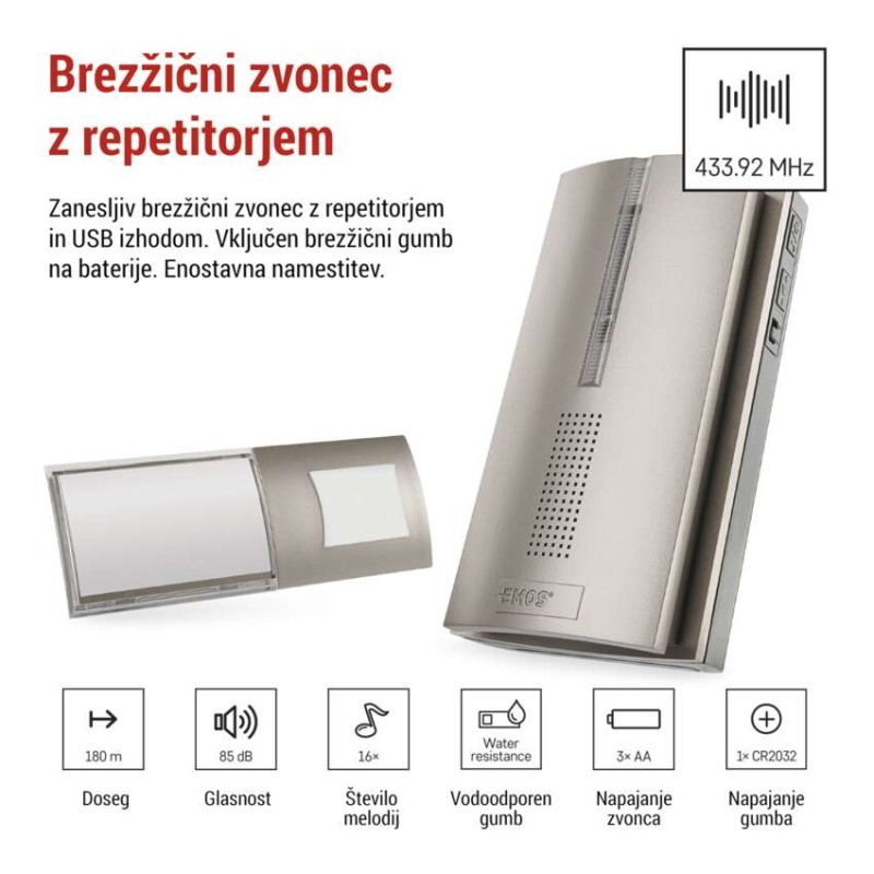 Brezžični hišni zvonec P5763N, 3× AA, možna razširitev signala