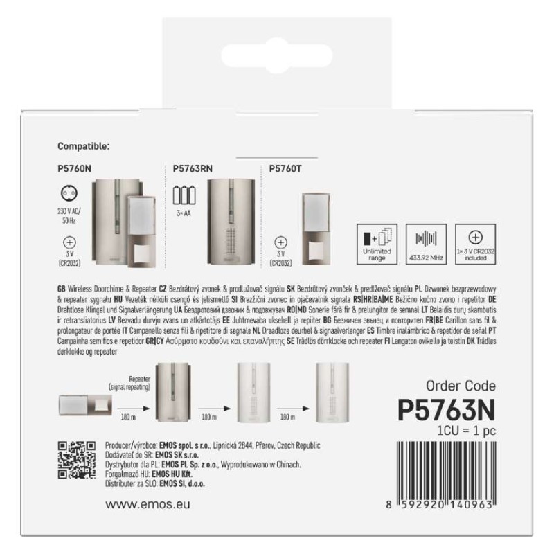 Domovní bezdrátový zvonek P5763N na 3× AA, s možností prodloužení signálu