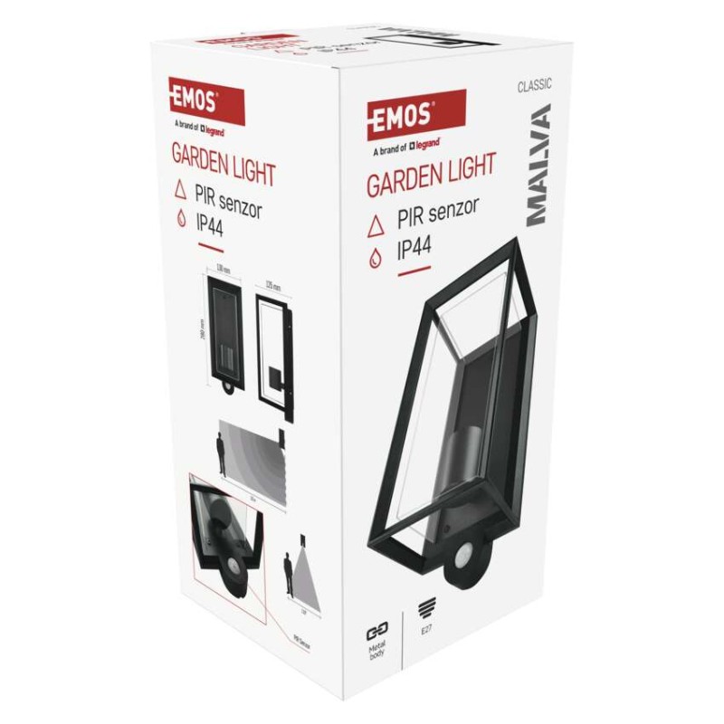 Vrtna stenska svetilka MALVA s PIR senzorjem,  13 x 12,5 x 28 cm, 1 x E27, 15 W