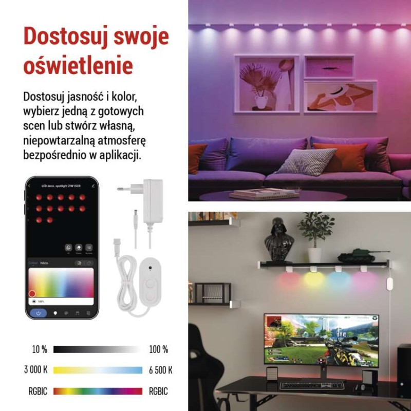 GoSmart Oświetlenie punktowe LED RGB IC + CCT, 255 cm, 12 części, 7 W, ściemnialne, WiFi