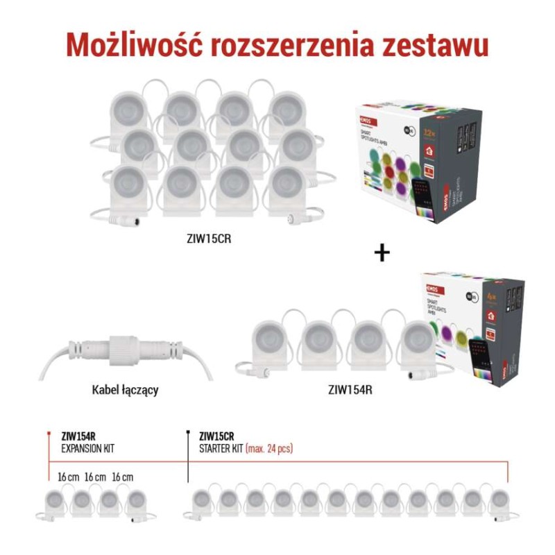 GoSmart Oświetlenie punktowe LED RGB IC + CCT, 255 cm, 12 części, 7 W, ściemnialne, WiFi