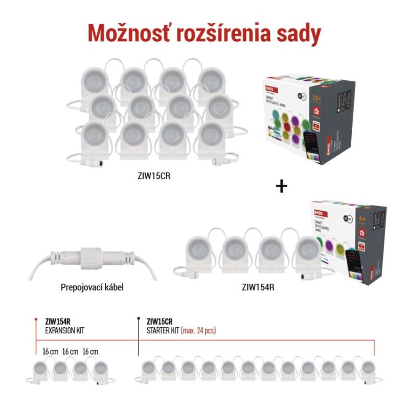 GoSmart LED reflektor - 255 cm reťaz, 12 častí, 7 W, RGBIC+CCT, stmievateľný, WiFi