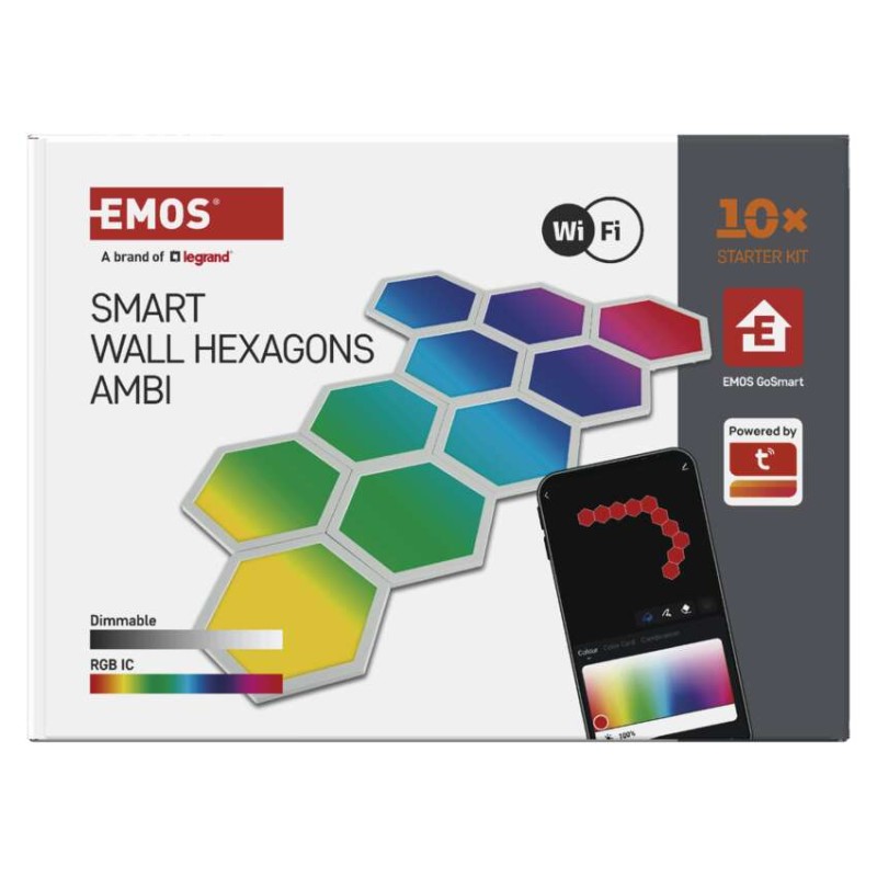 GoSmart LED svítidlo Hexagon, startovací sada, 10 dílů, 19 W, RGBIC stmívatelné, WiFi