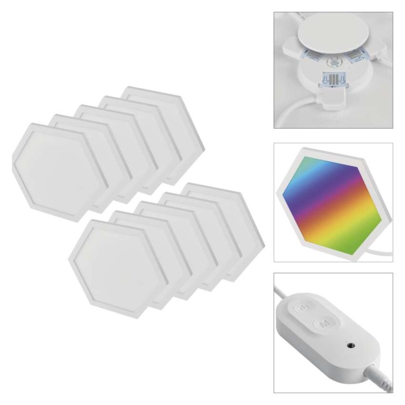 GoSmart LED svítidlo Hexagon, startovací sada, 10 dílů, 19 W, RGBIC stmívatelné, WiFi