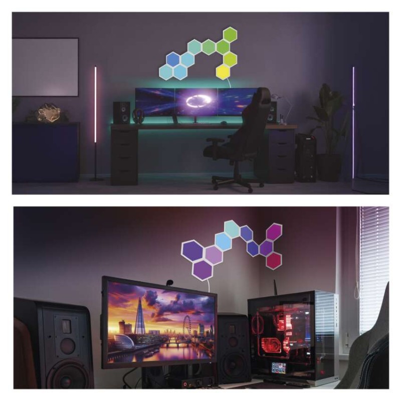 GoSmart LED svítidlo Hexagon, startovací sada, 10 dílů, 19 W, RGBIC stmívatelné, WiFi
