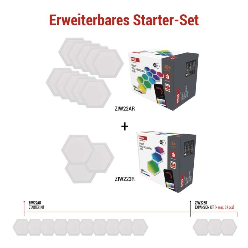 GoSmart LED-Leuchte Hexagon, Erweiterungsset, 3-teilig, 1,8W, RGBIC dimmbar, WiFi