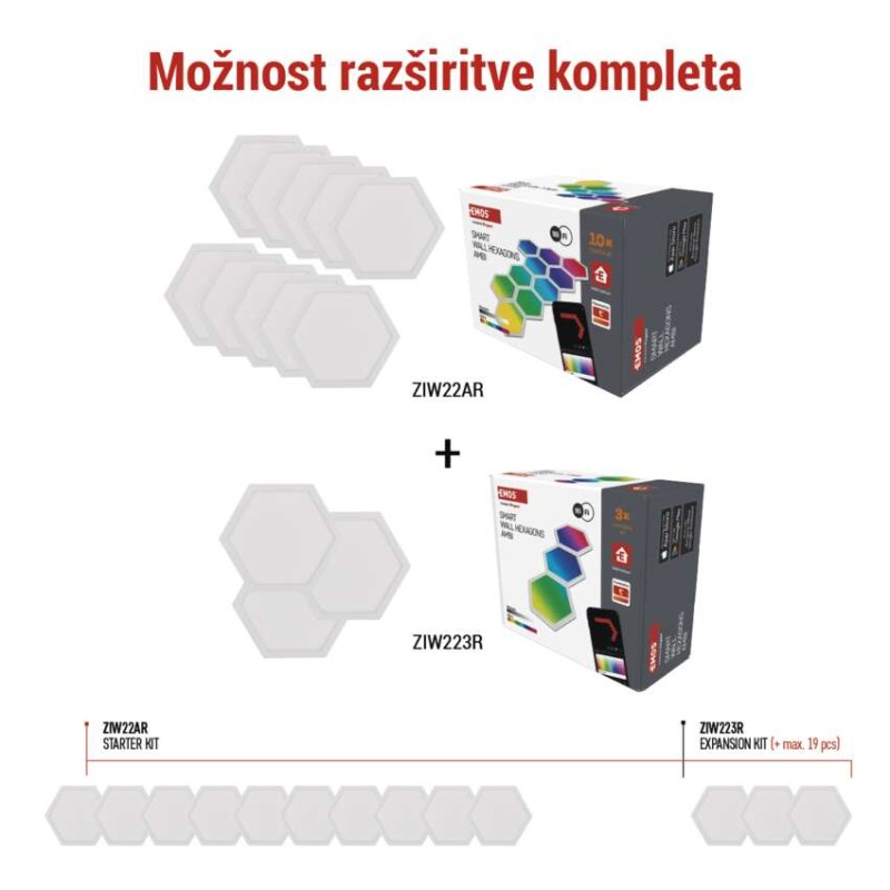 GoSmart LED svetilka Hexagon, razširni set, 3 deli, 1,8W, RGBIC možnost zatemnitve, WiFi