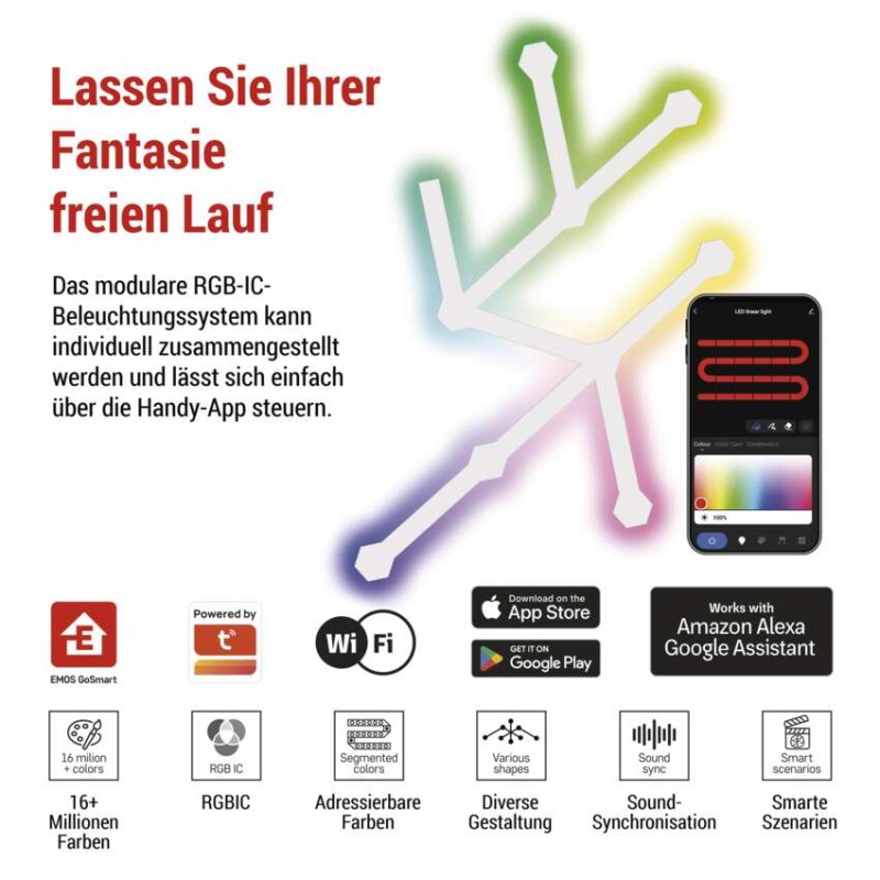 GoSmart LED-Leuchte Lines weiß, 9 Teile, 34 W, RGBIC dimmbar, WiFi