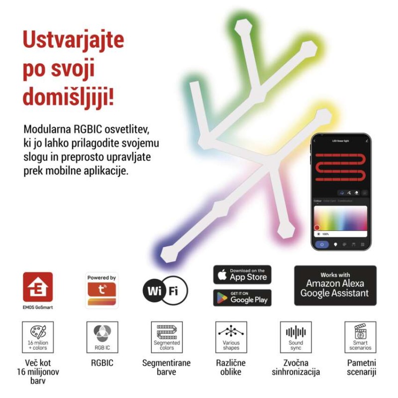 GoSmart LED svetilka Lines bela, 9 delov, 34 W, RGBIC možnost zatemnitve, WiFi