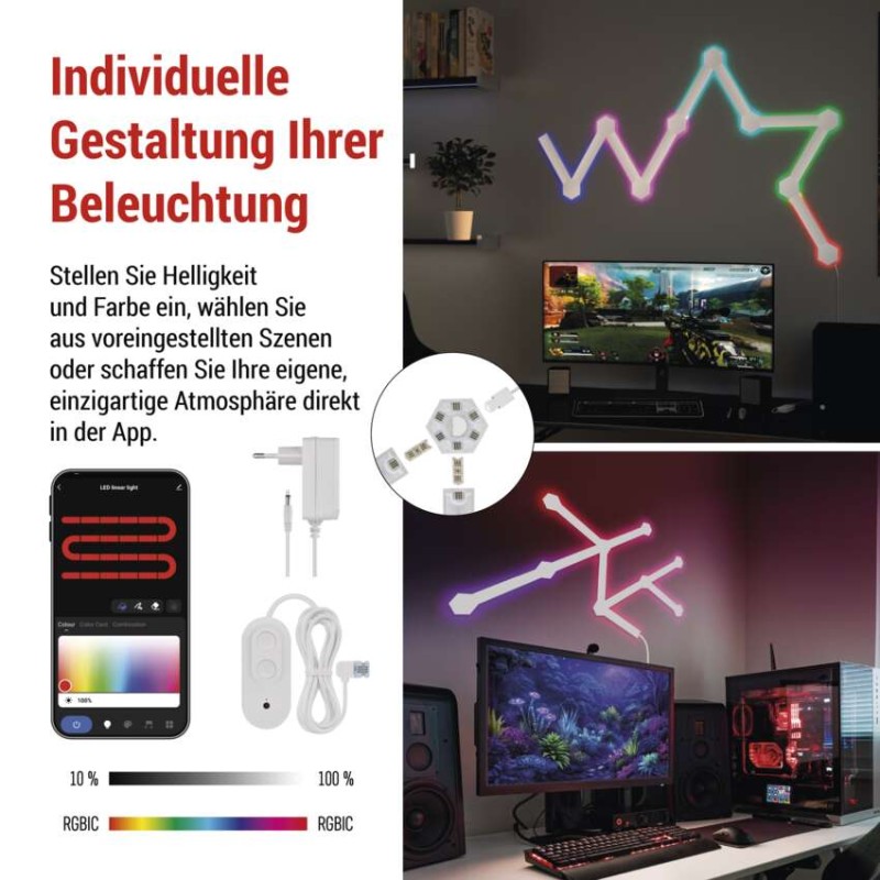 GoSmart LED-Leuchte Lines weiß, 9 Teile, 34 W, RGBIC dimmbar, WiFi